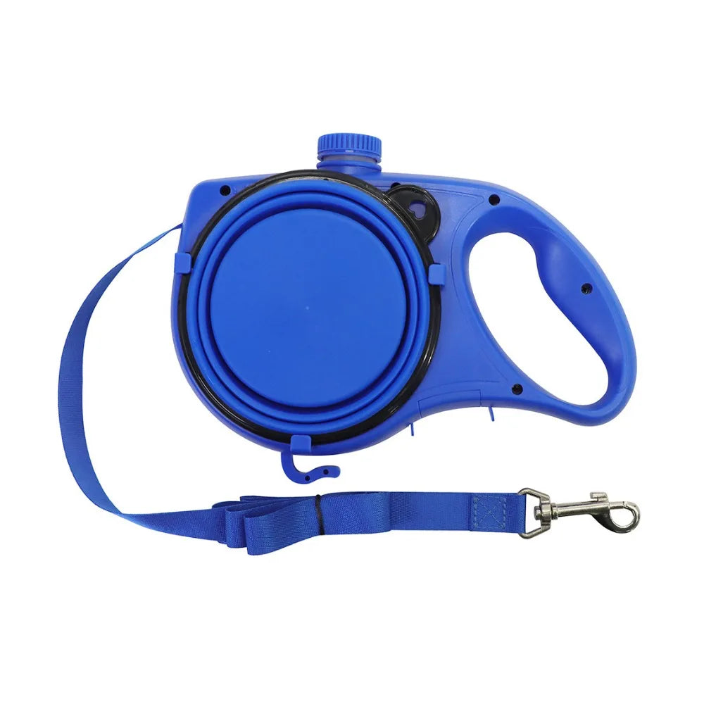 Detachable Retractable Dog Leash with Integrated Water Bottle, Handheld Design, Water Bowl, and Waste Bag Container for Training